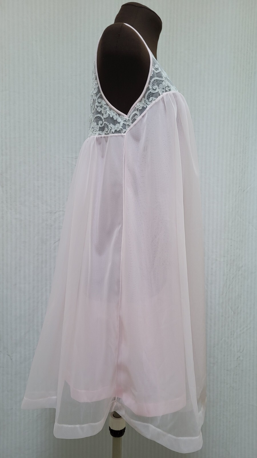 Vintage KOMAR Pink CHIFFON & LACE Babydoll Sissy Nightgown – Size S – EUC
