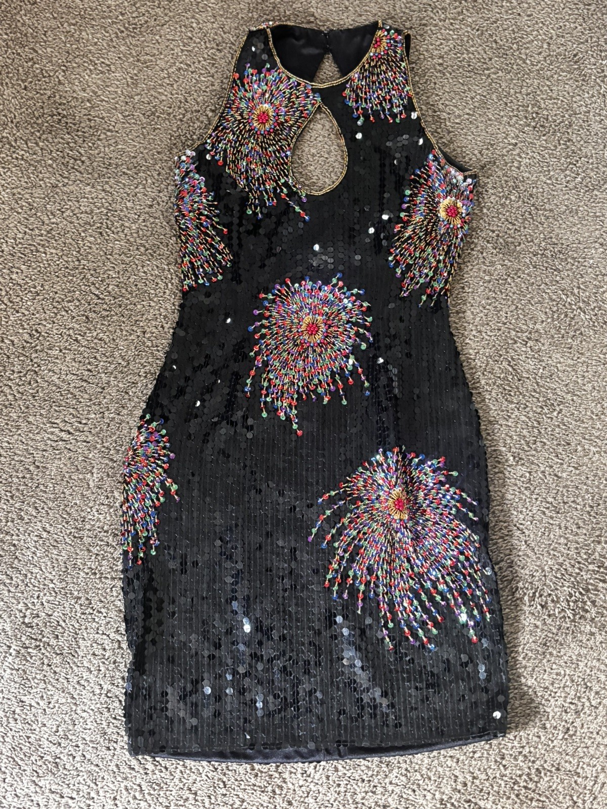 Vintage Nadine beaded sequin FIREWORKS sexy party cocktail dress size Small