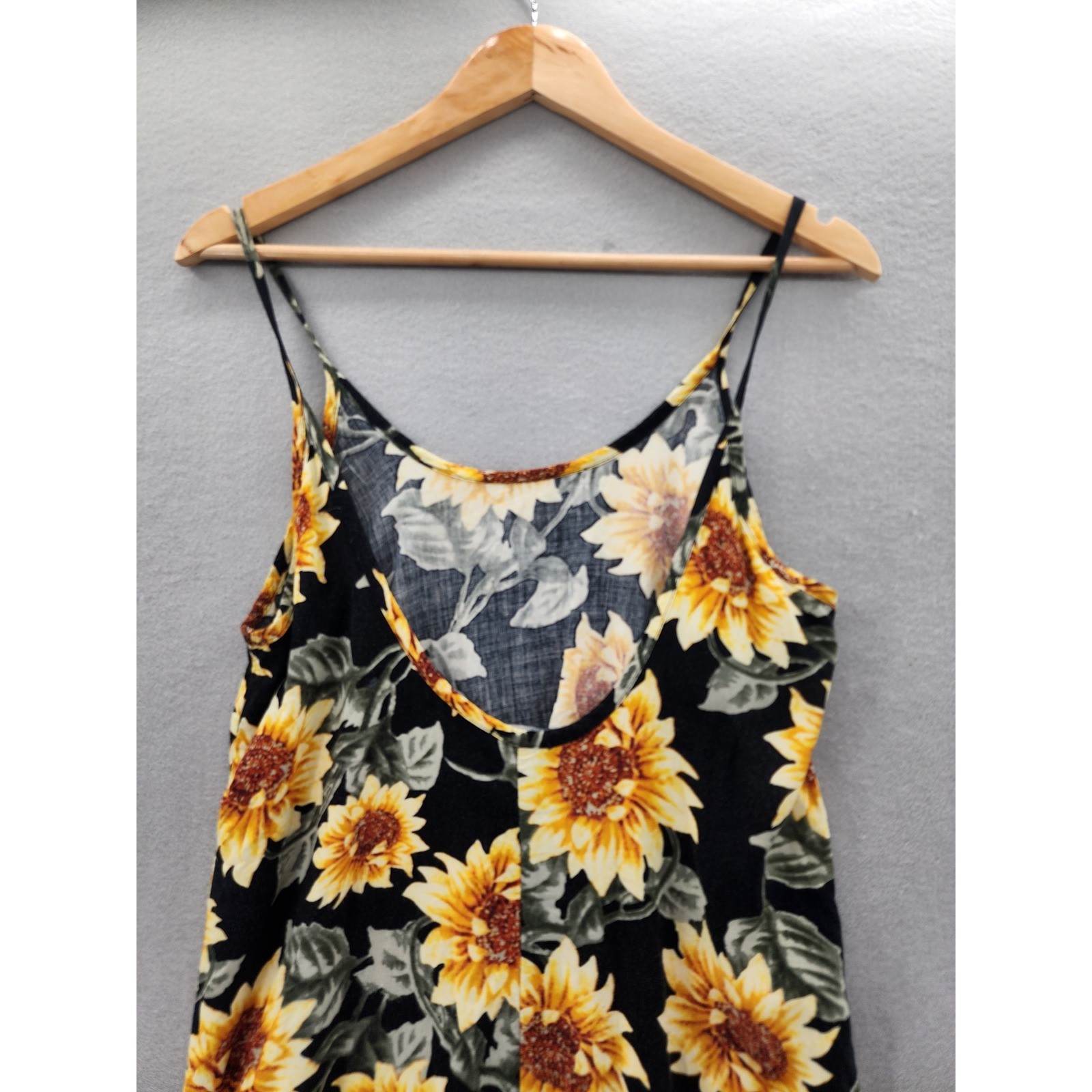 Wet Seal Sunflower Slip Dress SM Black Yellow Floral 90s Y2K Boho Festival Rayon