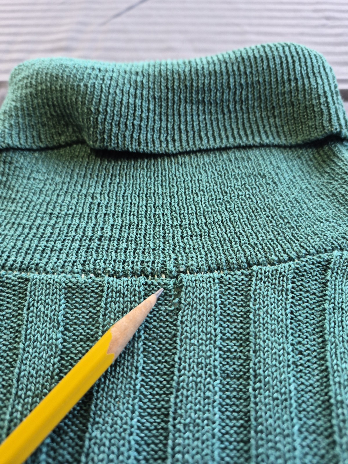 Vintage Jantzen Ribbed Turtleneck Sweater Made in USA Sage Green Geometric Yoke