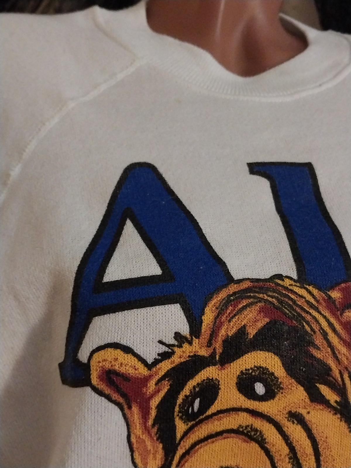 VTG ALF MOVIE HANES SWEATER JERSEY PULLOVER RAGLAND L NOS HAND PAINTED GRAPHICS