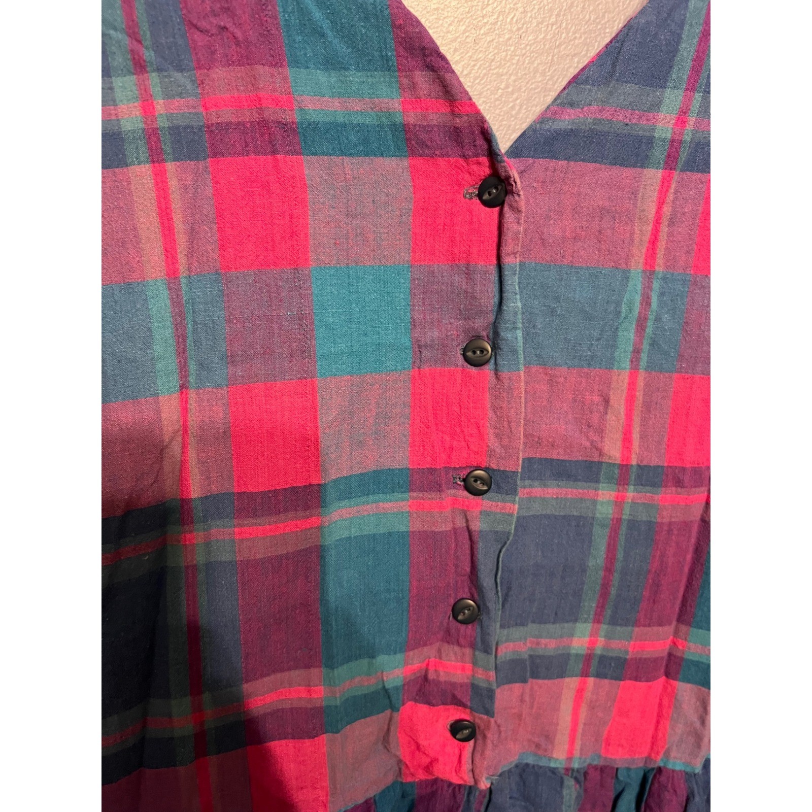 Vintage Unbranded Handmade Women’s Jumper Dress Pink Blue Plaid Country No Tags