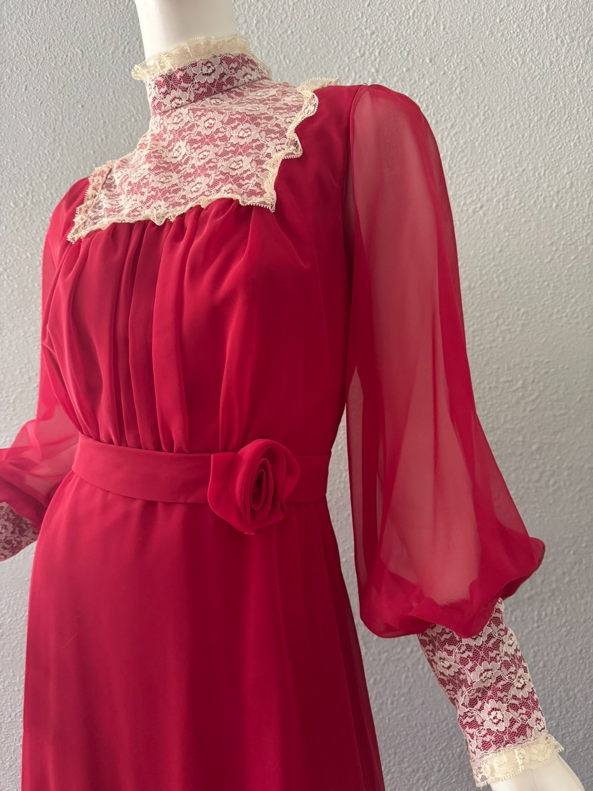 Vintage 70s Chiffon Prairie Cottage Core Party Victorian Maxi Dress M