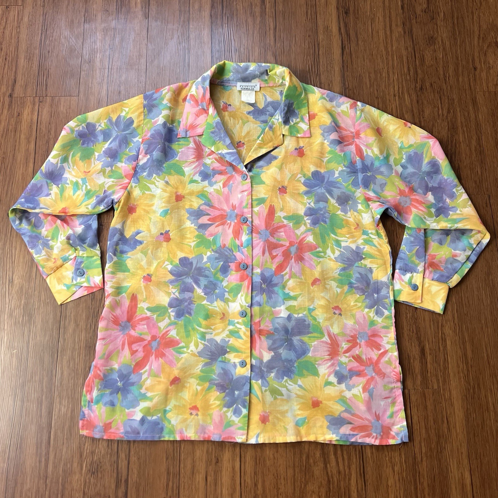 Vintage 80s 90s Floral Shirt Large Womens Multicolor Button Up Vibrant Cottage