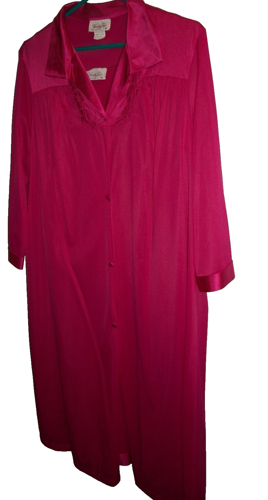 Vintage Vanity Fair MAGENTA PINK Robe Nightgown Set M USA SILKY NYLON RETRO 70’s