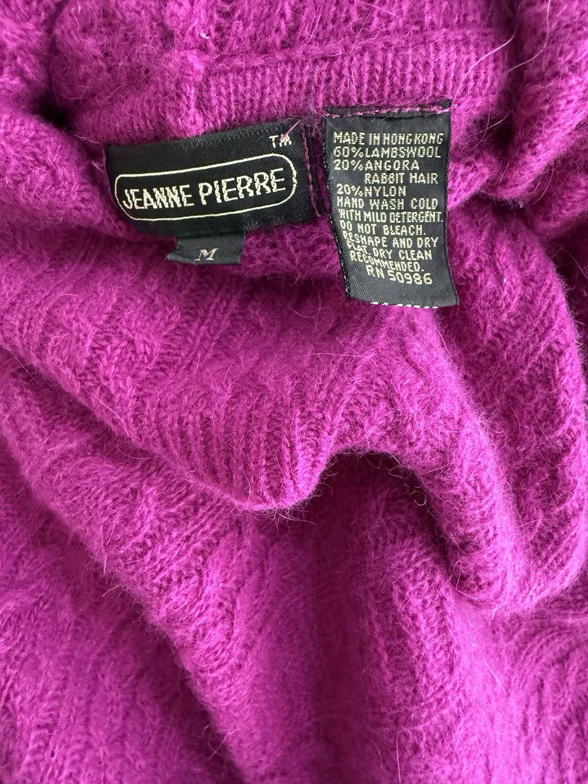 vintage sweater 1980s lambswool angora cable knit turtleneck pink M oversized