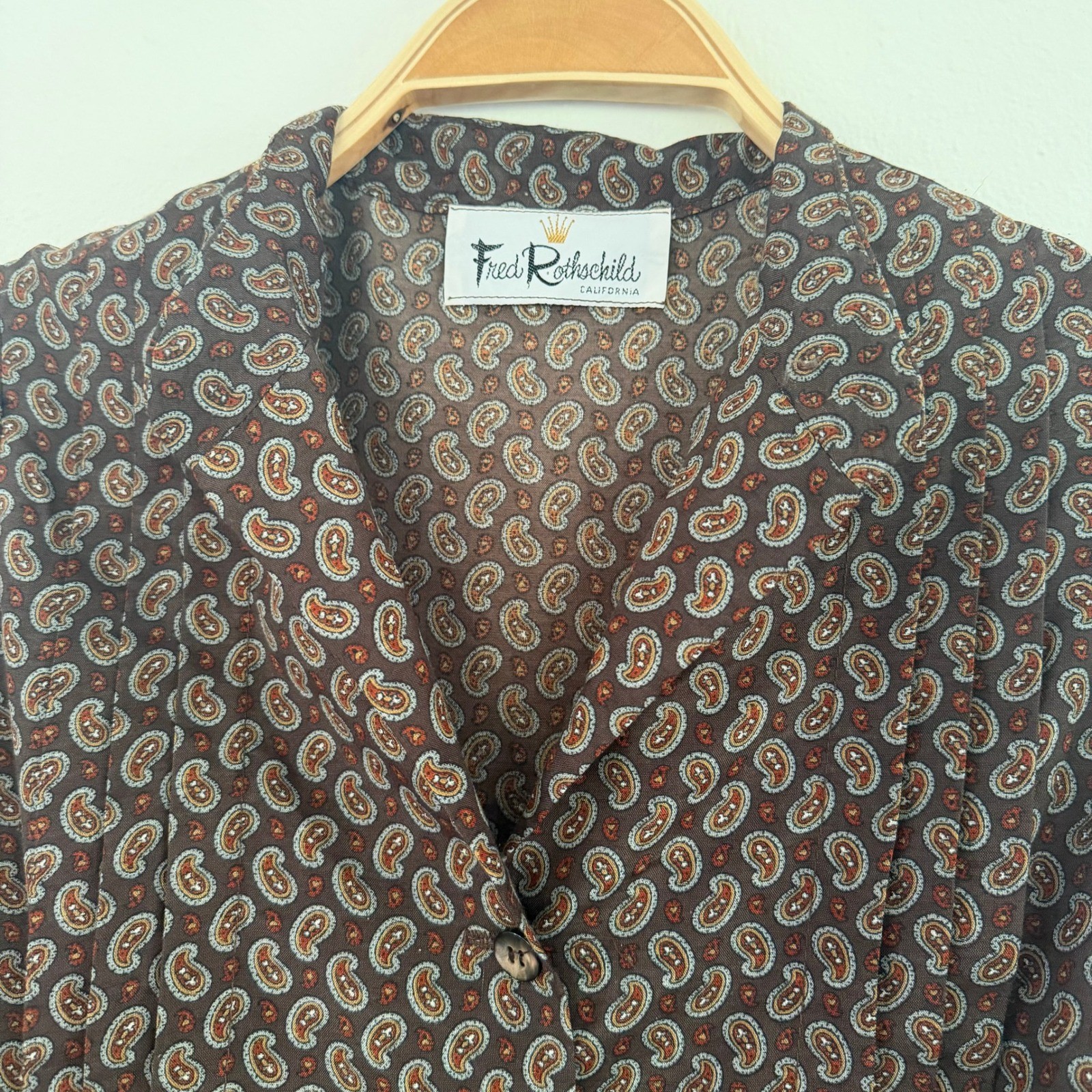 Vintage Fred Rothschild California Brown Paisley Button Front Shirtwaist Dress