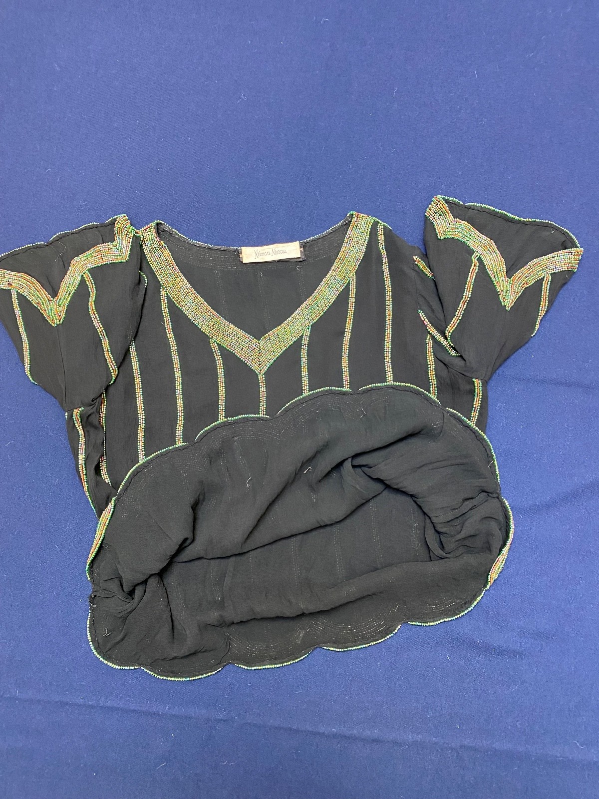 VTG 70s Nieman Marcus Judith Ann Creations SM 100% Silk Beaded Top Deco Gatsby