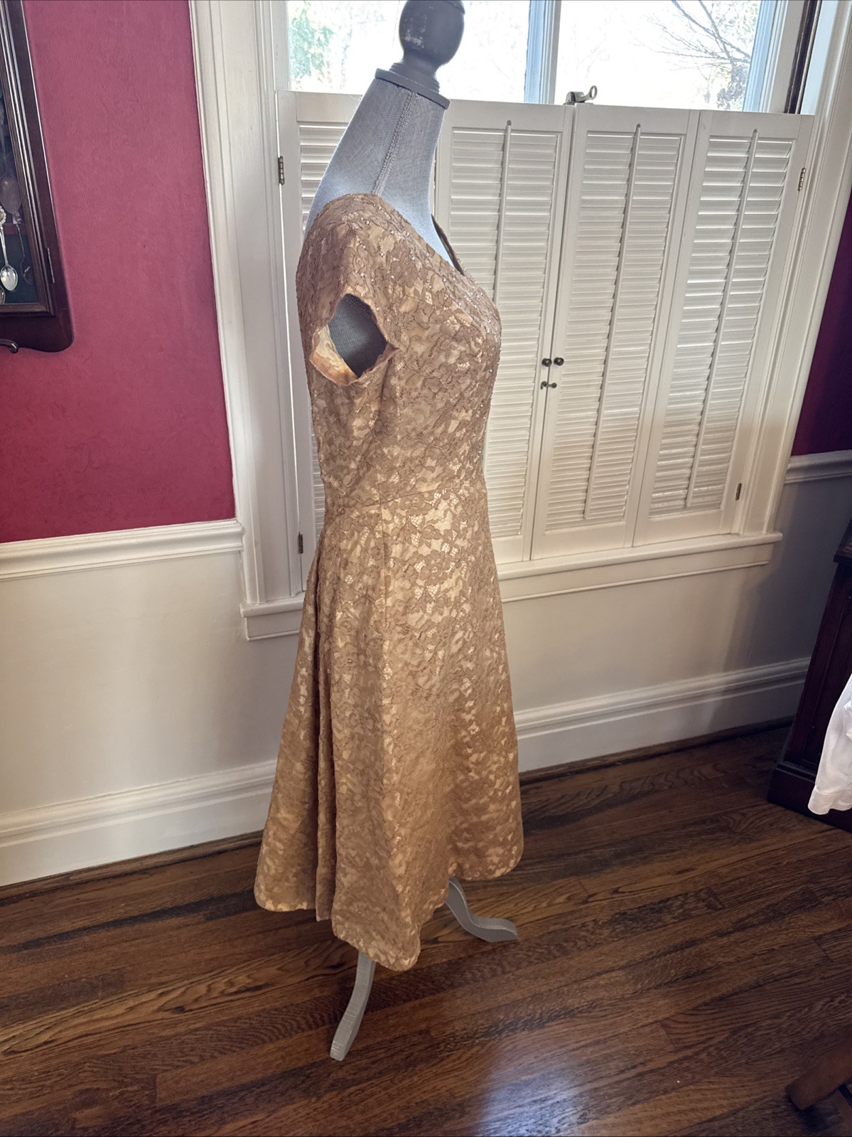 VTG 50s 60s A Normal Original Beaded Lace Party Prom Dress S/M