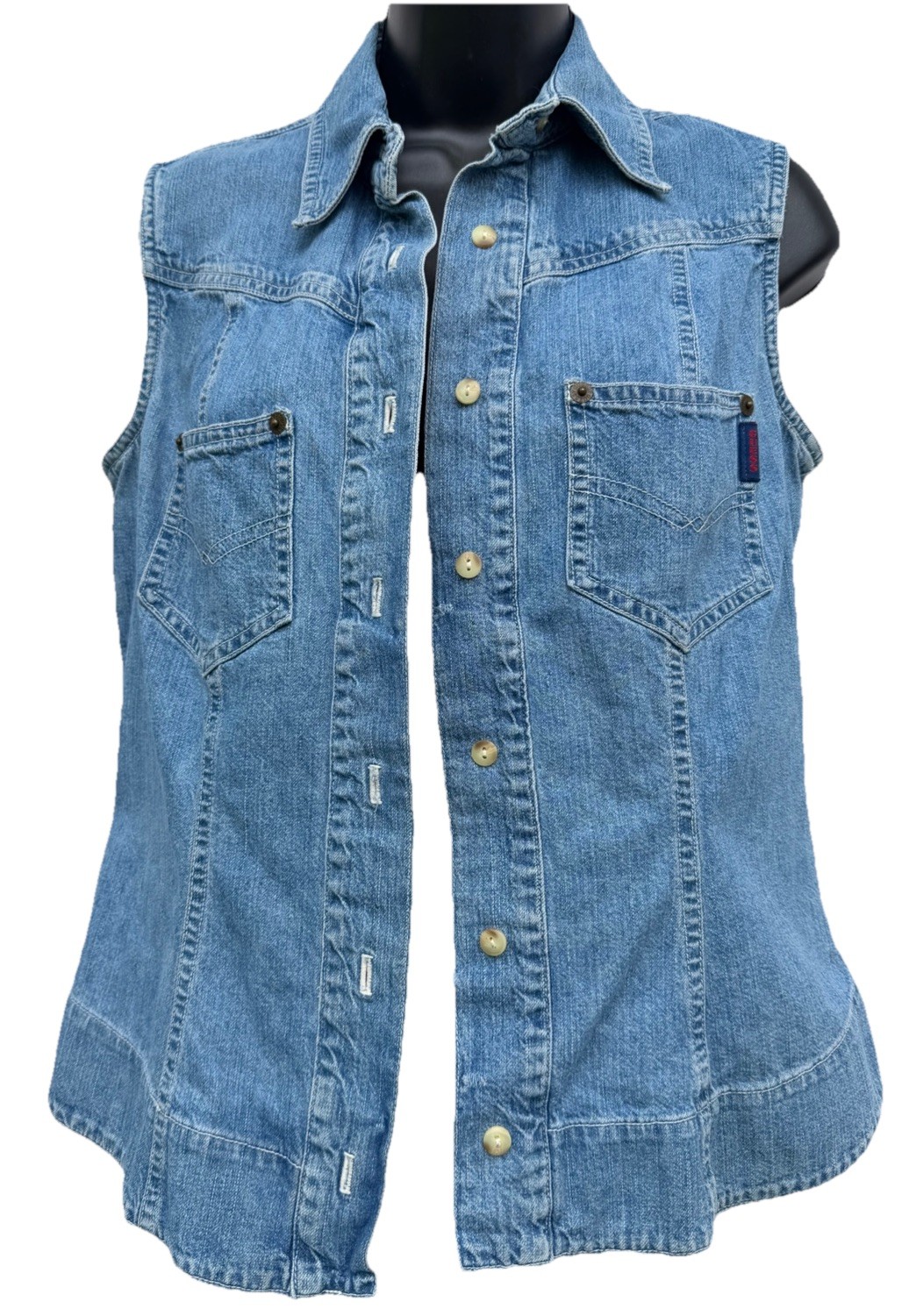 VTG 90’s Guess Jeans Denim Blue SLS Collar BF CTN Blouse SZ Med.