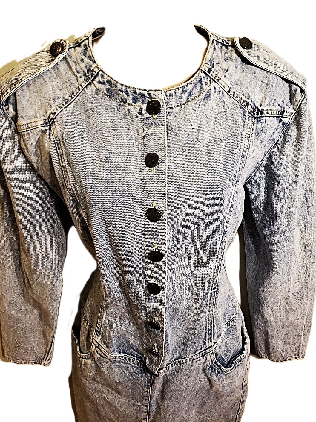 Denim Military Style Denim Dress by RAMPAGE 90s w Brass Buffalo Buttons L