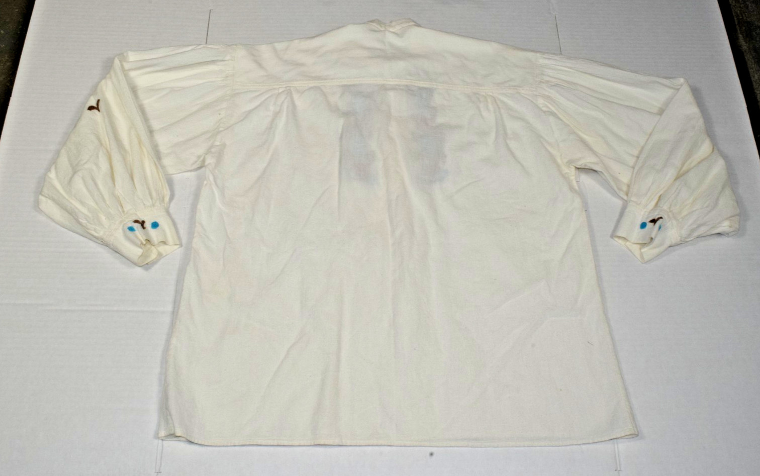 VTG Embroidered Tunic Shirt Size 44 Ivory Cotton Peasant 3 Button 70s 80s 90s