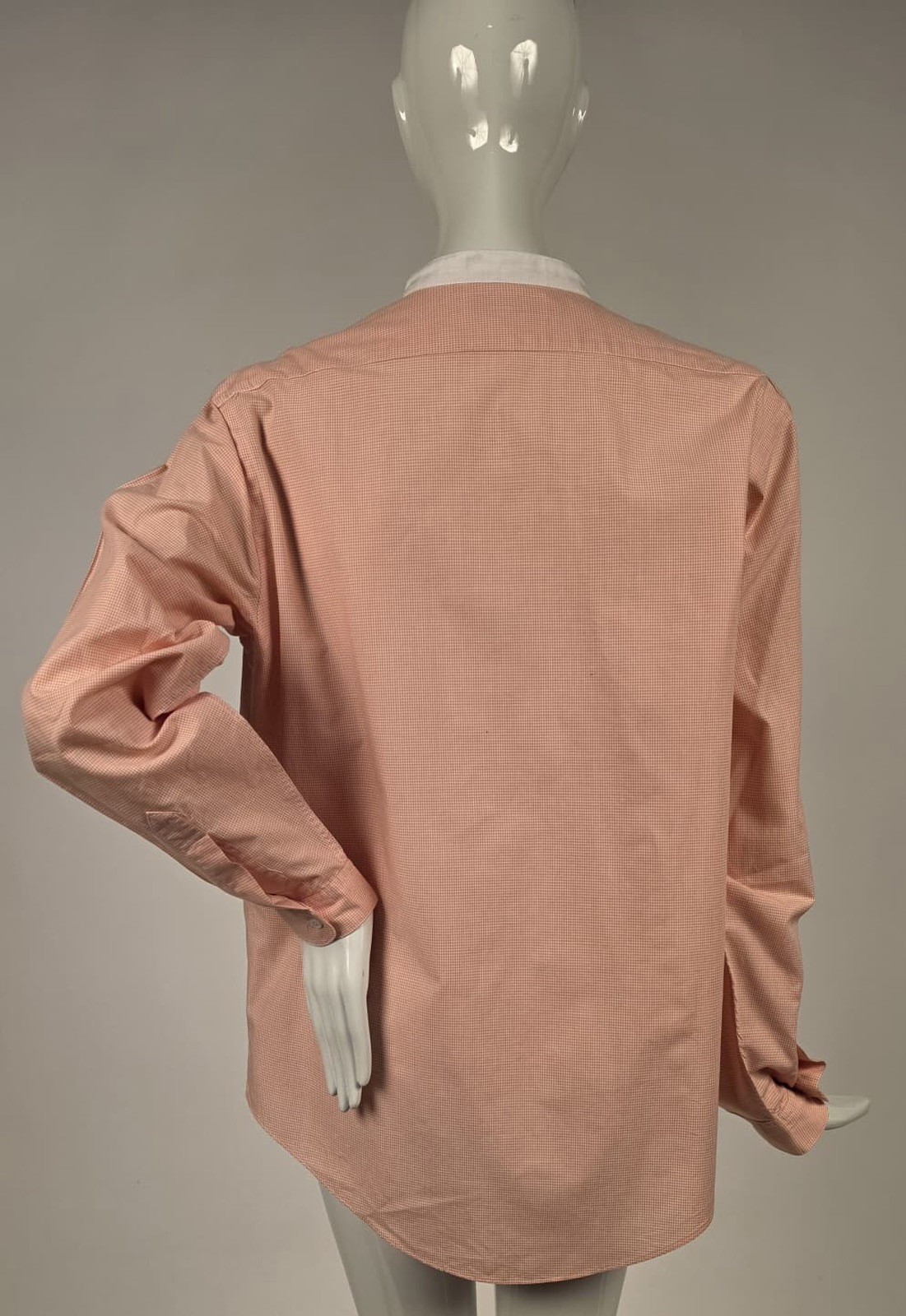VINTAGE EARLY 1980’S PEACH CHECK COTTON SHIRT W WHITE BAND COLLAR