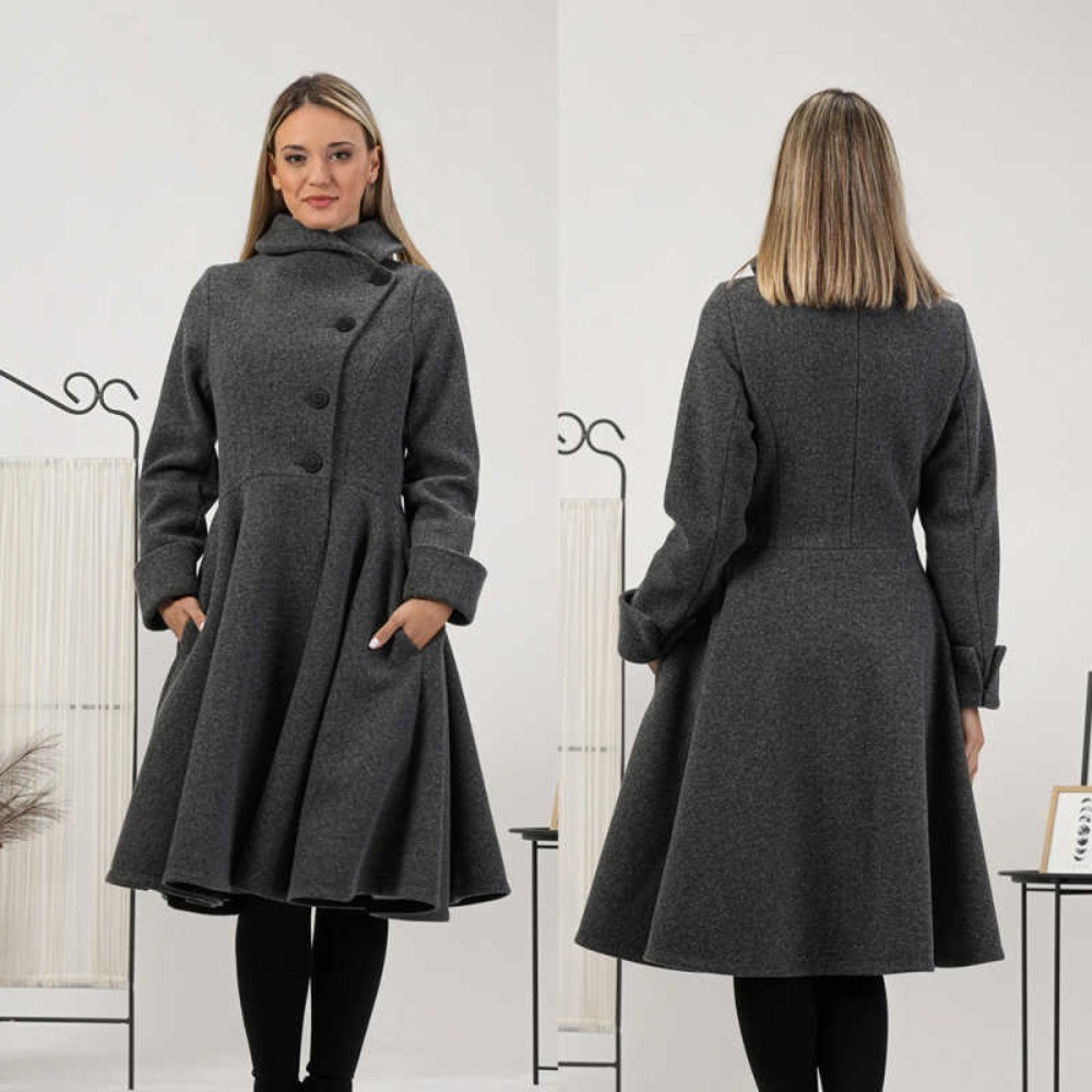 Ladies grey coat long jacket hem skirt tweed winter long business elegant