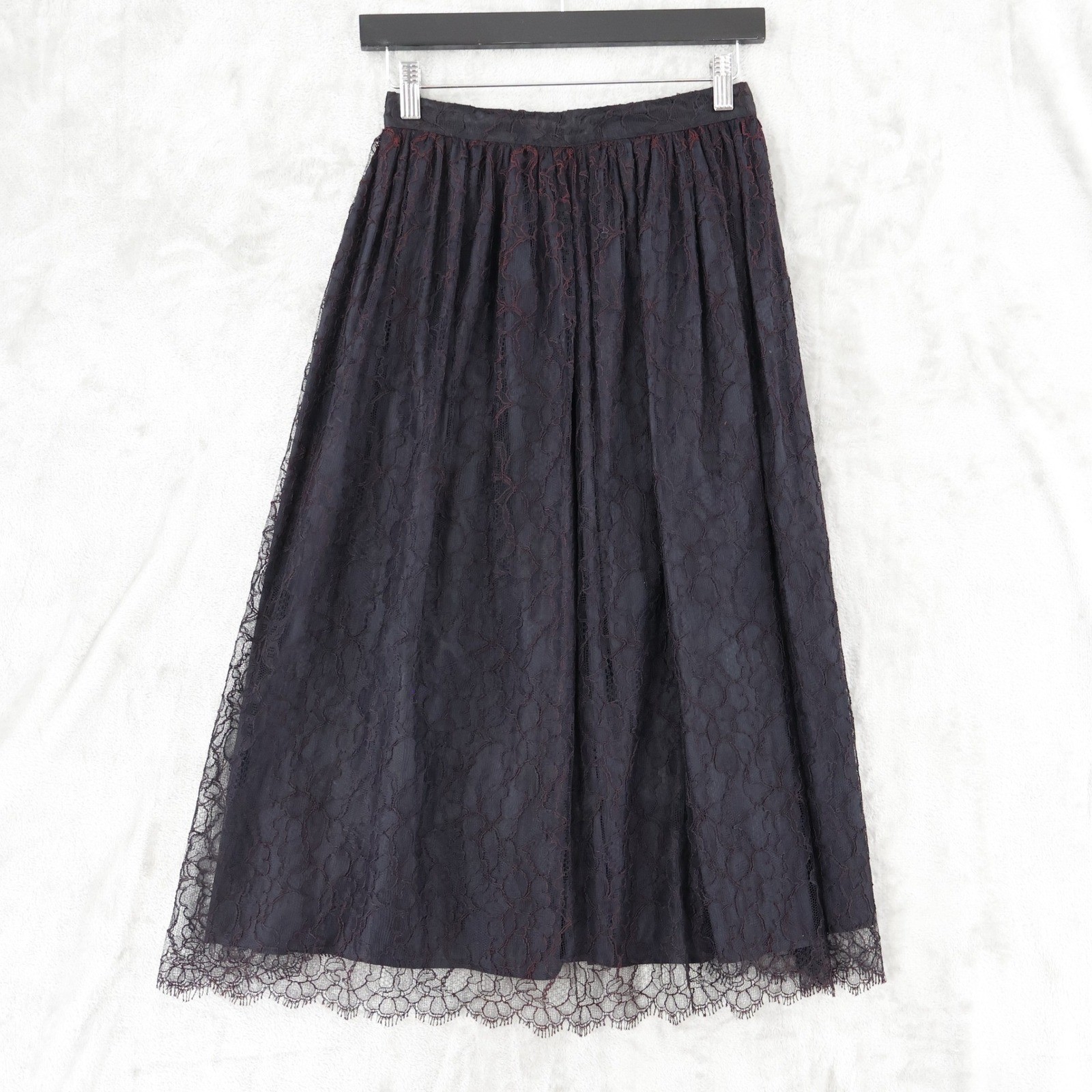 Vintage Lace Midi Skirt Womens 8 Black Dark Red Floral Lined Witchy Whimsigoth