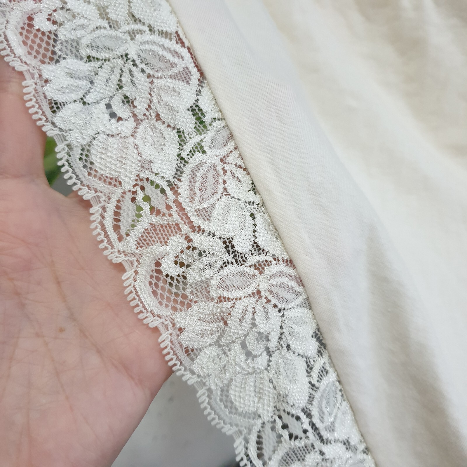 Vintage Ivory Cotton Panty Sissy Floral Nylon Lace Brief Size 9-10 Hip 44-47″