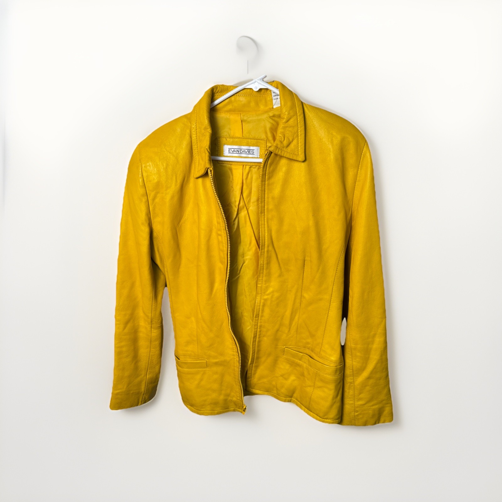 Yellow Lamb Nappa Leather Jacket Evan Davies 6 1980’s Vintage Pre-Owned Pockets