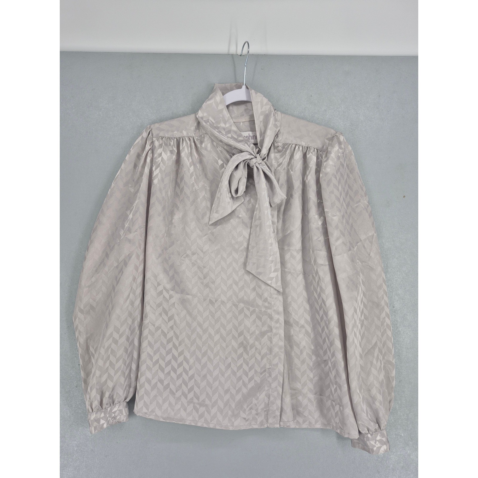 Josephine Womens Blouse Silver Gray Bow Chevron Jacquard Vintage 12
