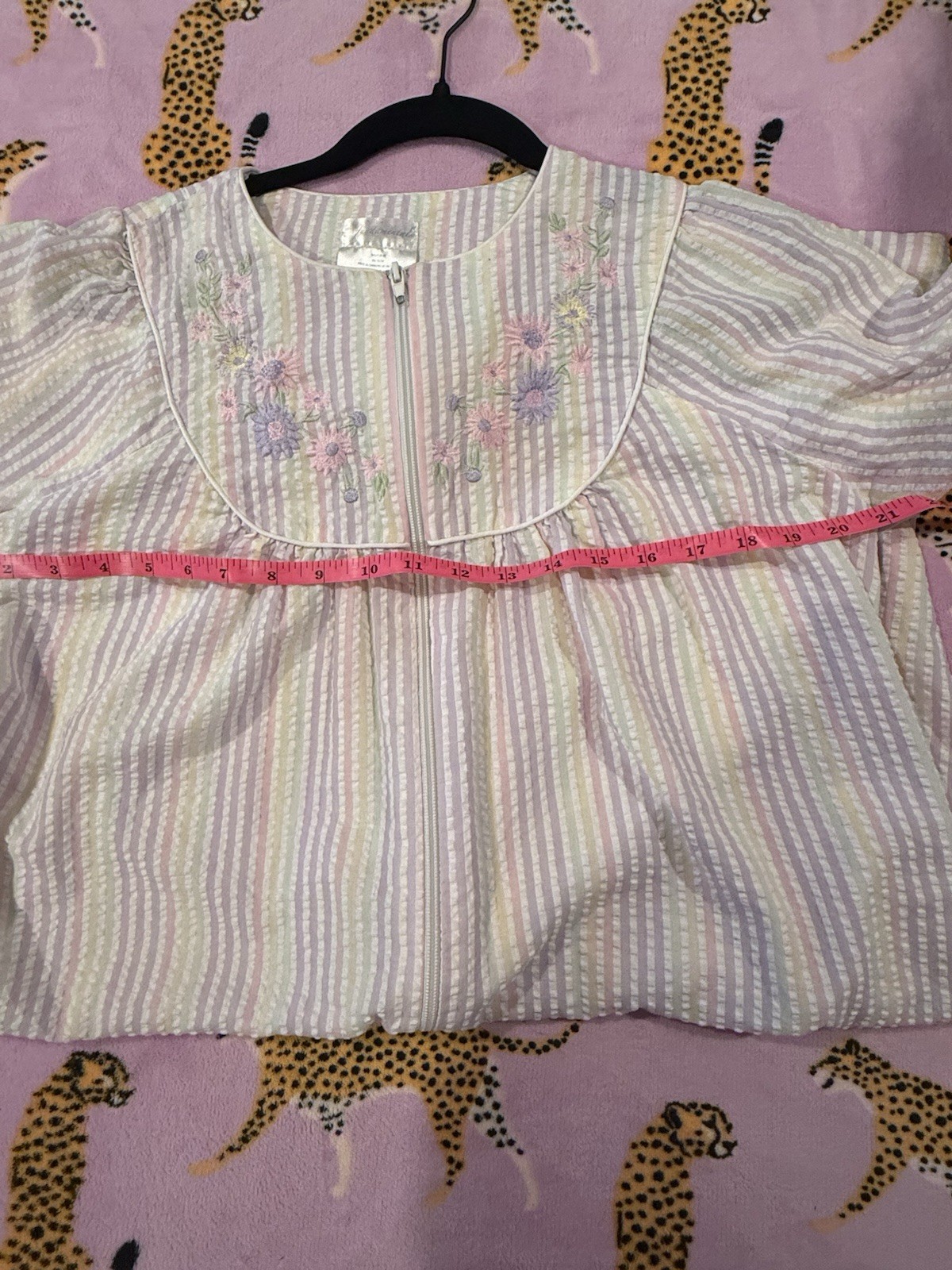 Vintage Cottage Core Fundamentals Nightgown Robe Size S Floral Embroidery Zip Up