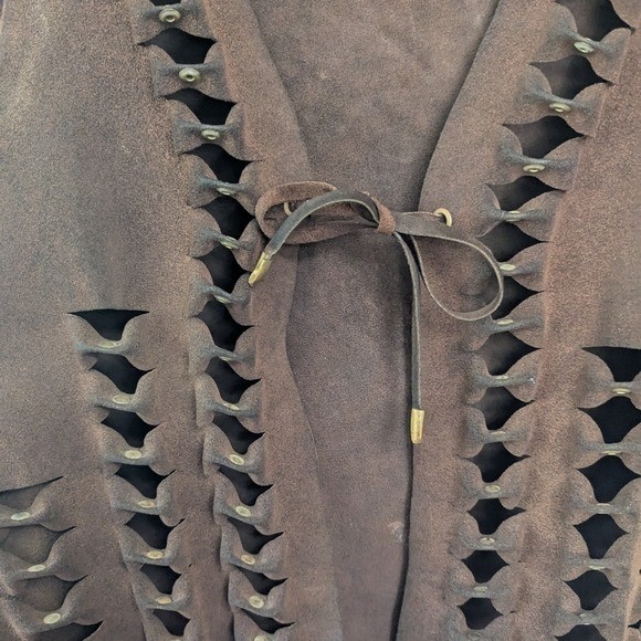 Vintage 70s Brown Suede Textured Vest Boho Festival