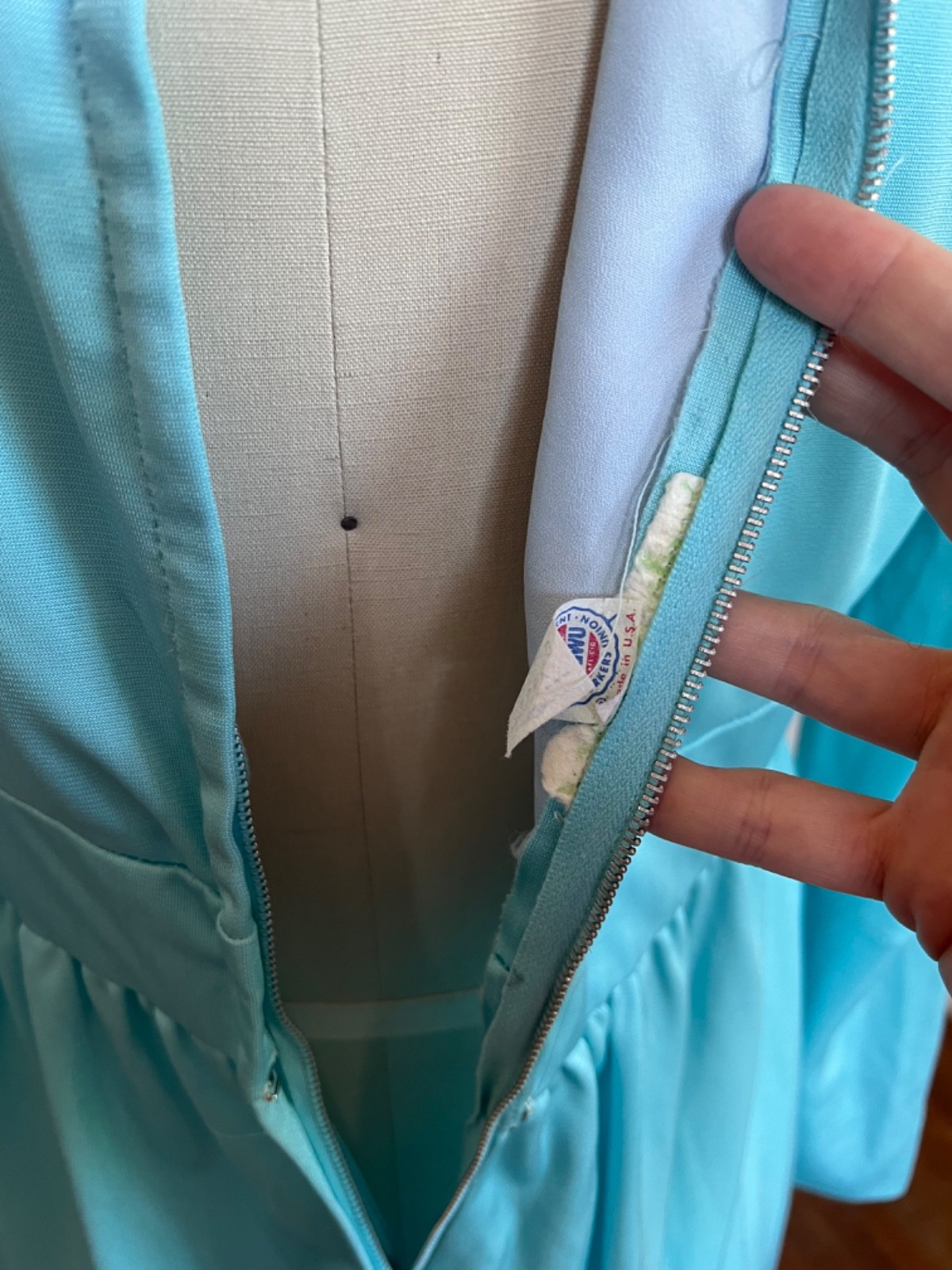 1970s polyester knit high collar blue dress bridesmaid