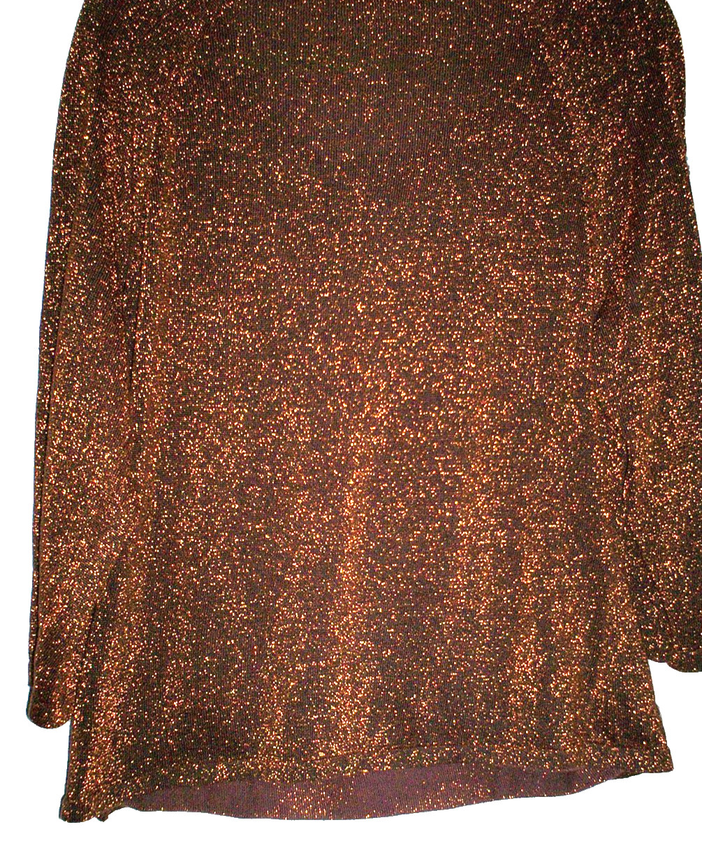 Vtg Design Bronze Metallic Thread Knit Fancy Party Blouse Crystal Embellished