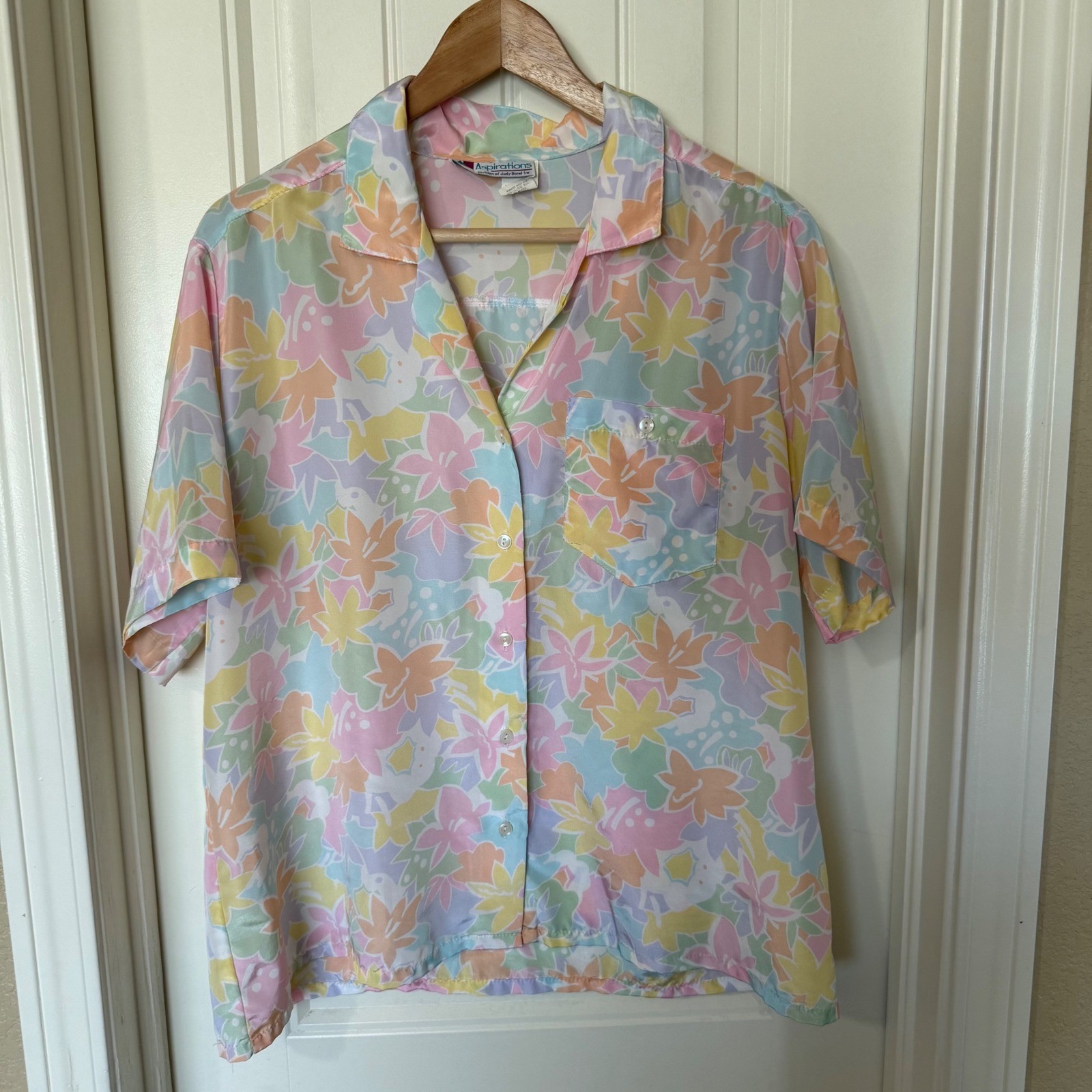 Aspirations Judy Bond Shirt Womens 18 Pastel Floral Vintage 80s Short Sleeve