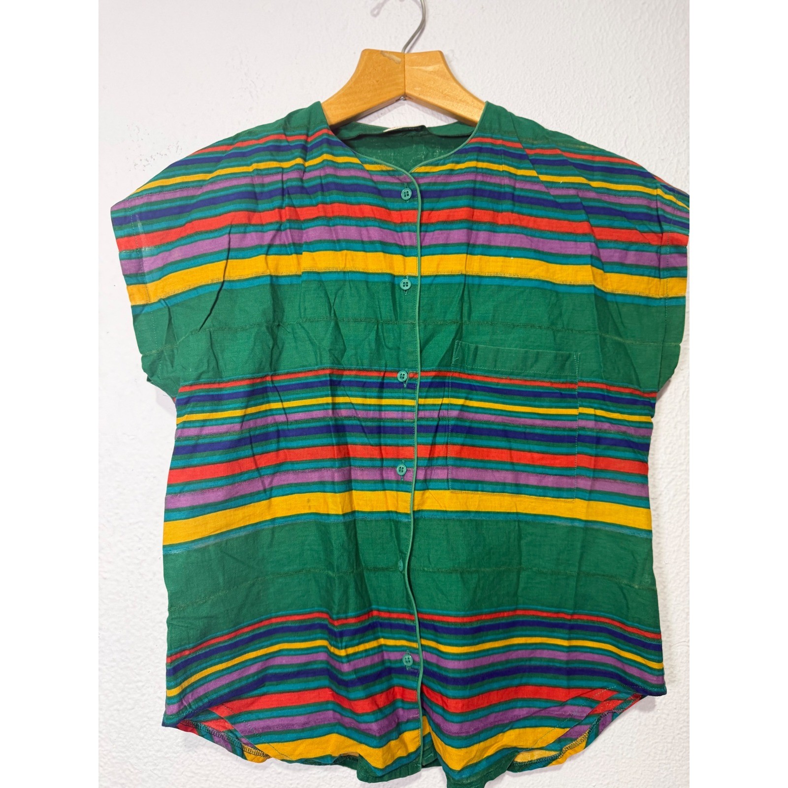 Vintage Mondi Skirt Set 40 Green Multi Stripe Retro Colorblock Cotton 1980s