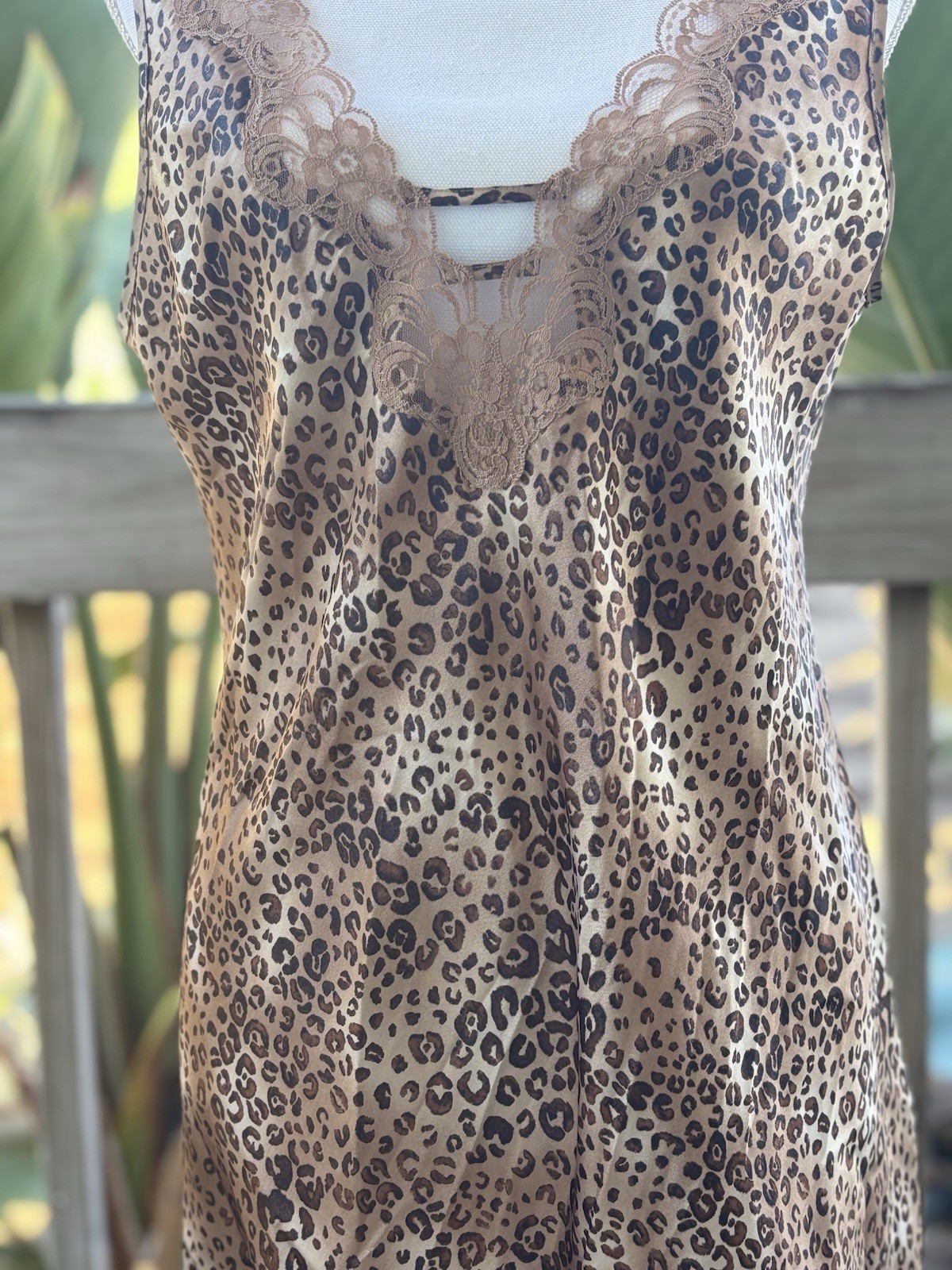 Vintage 1990s Cheetah Leopard Lace Satin Slip Dress – Large