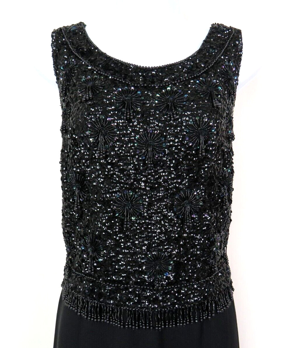 VTG 1960s 70s HOUSE OF GOLD BLACK SEQUIN BEADED TOP & SKIRT OUTFIT