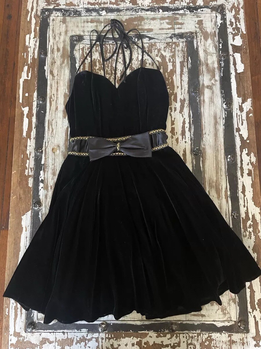 Vtg Formal Short Dress Fashion 1001 Nights Black Velvet Size 0 XS See More Info