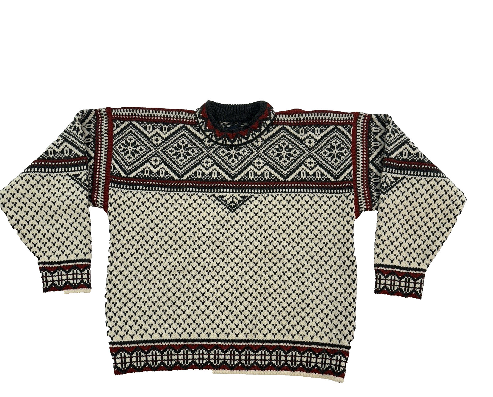 VTG Lands End Nordic Fair Isle 100% Wool Sweater Mens Sz Med Ski Made in Norway