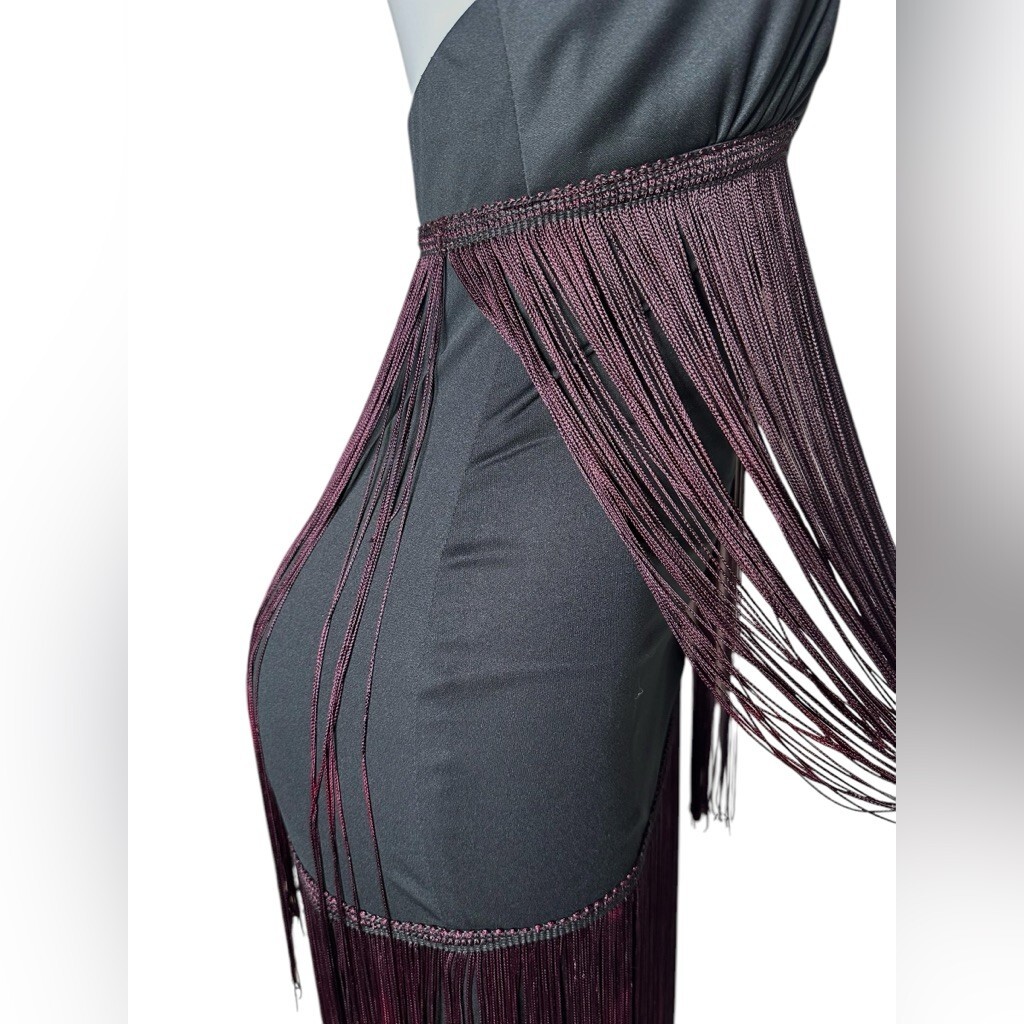 VTG 70s Jack Hartley Halter Fringe Maxi Dress Black & Plum Ombre Festival 7/8