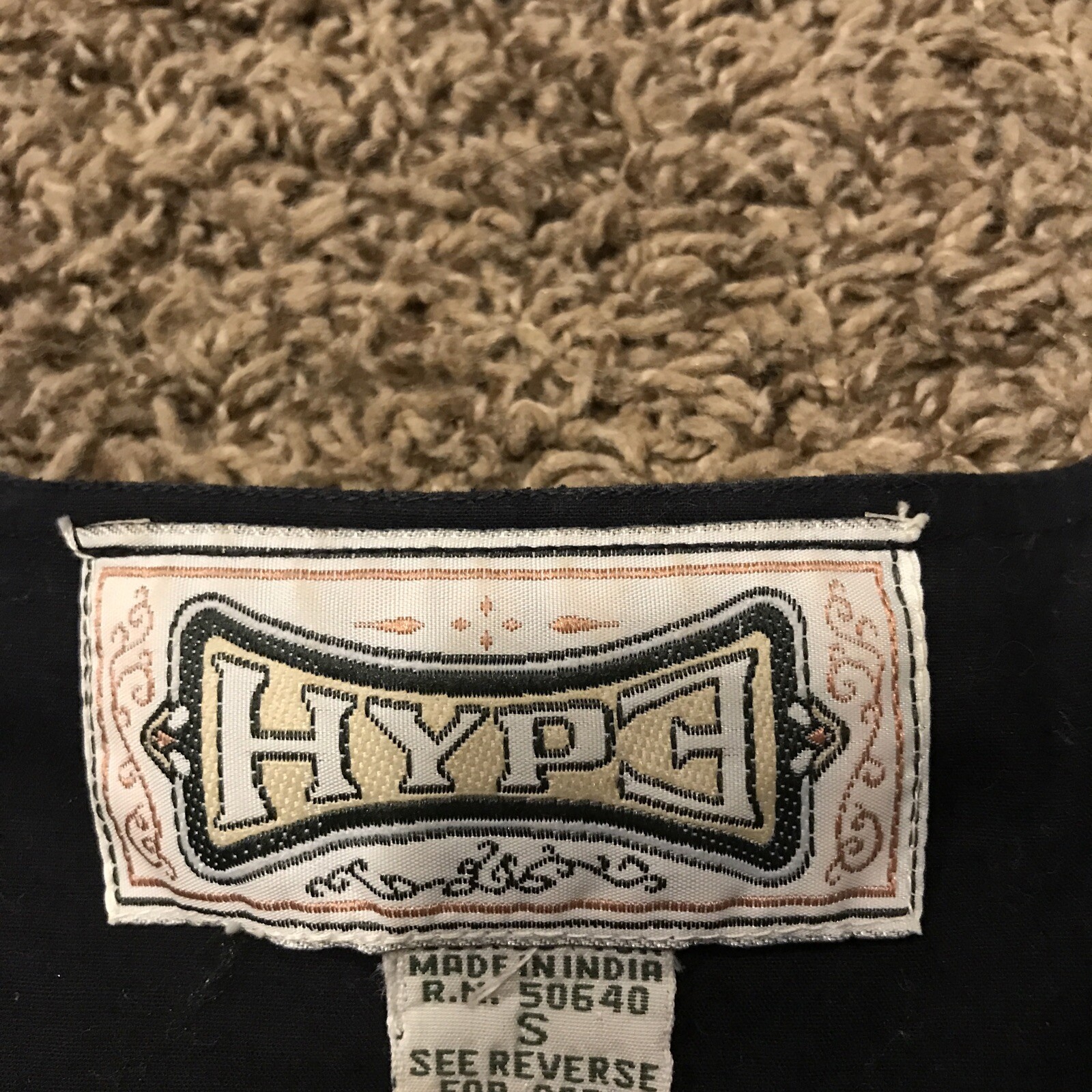 Hype Black Brown Cotton vintage vest Beads size S A25