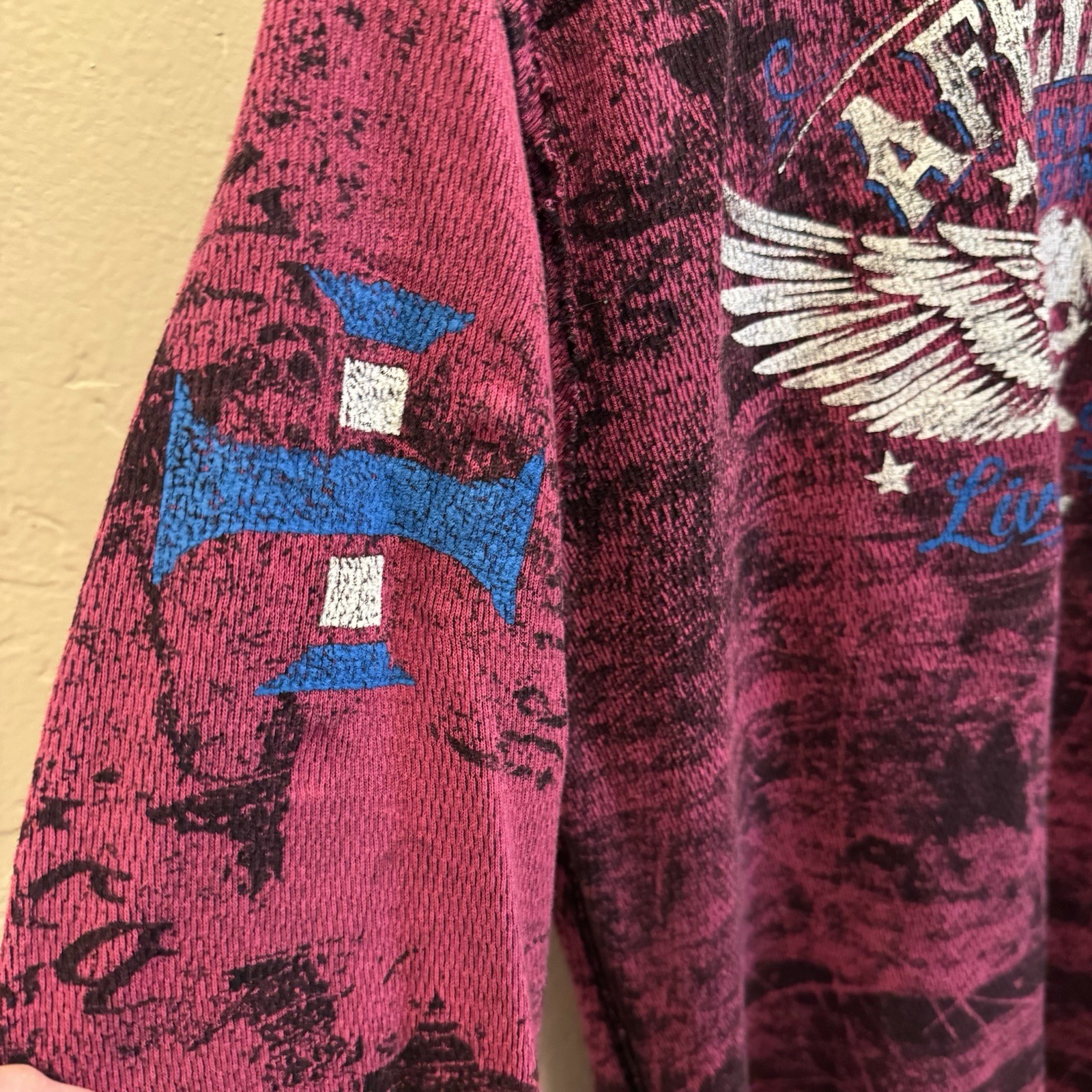 Affliction VTG Women Reversible Thermal Distressed Shirt Grunge Y2K M/L *READ*