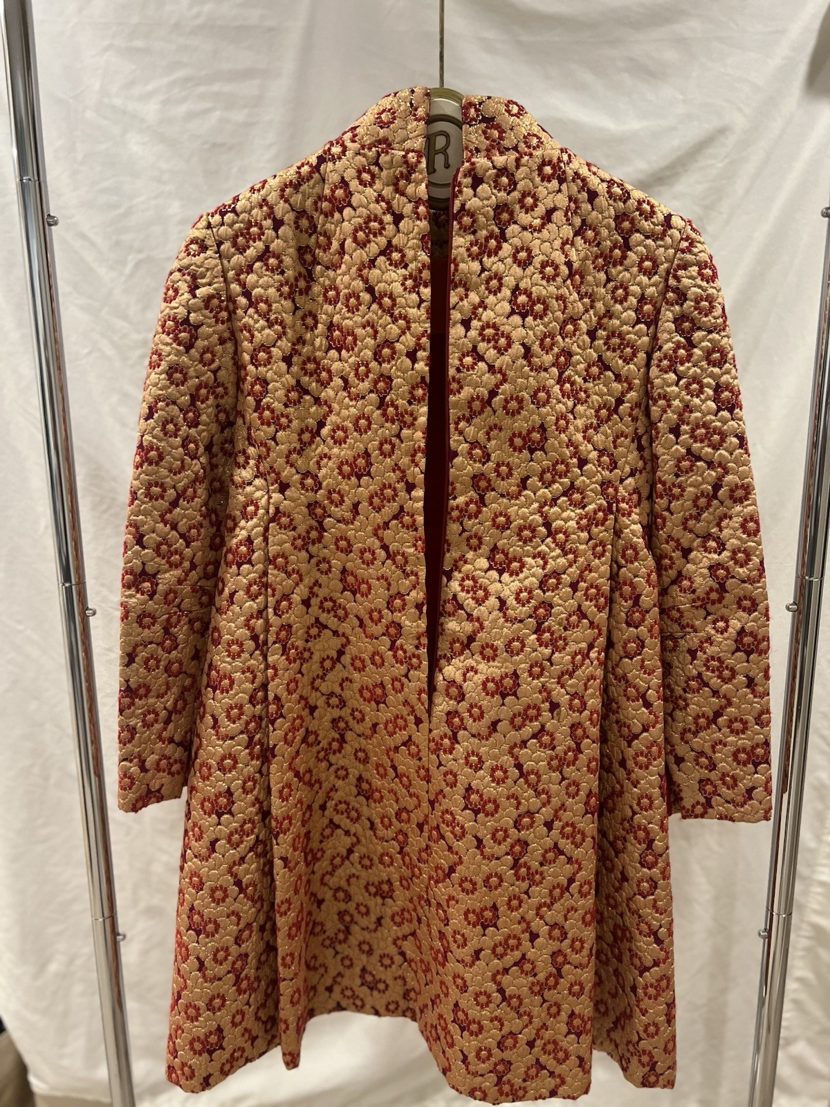 1960s Belliciano New York Brocade Coat Dress Gold Red Floral Saks