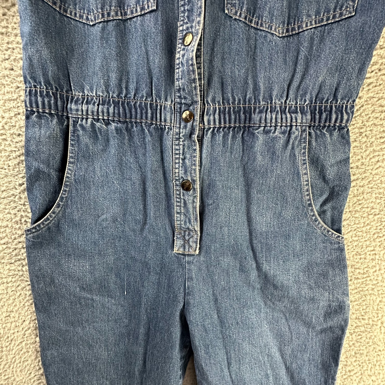 Vtg Jumpsuit Womens Medium 80s IDEAS Romper Coveralls Denim Snap Jumper
