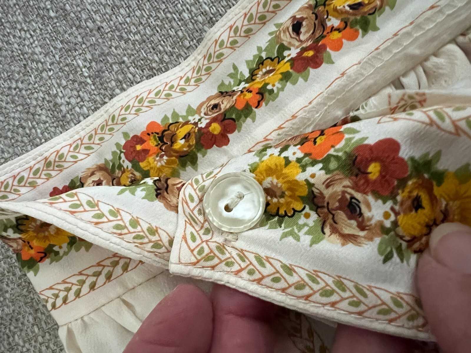 60s Vintage Womens M Skirt Set Sz S Blouse Ivory Floral Fall A Line Skirt
