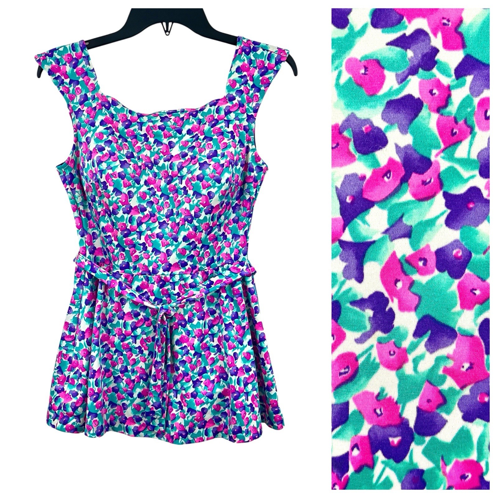 Retro Vintage 60s Pinup MCM Mod Colorful Floral Skirted One Piece Gabar Swimsuit
