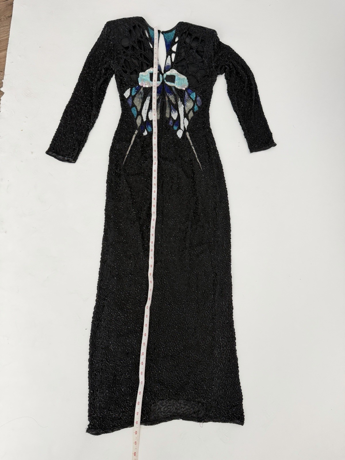 vtg lillie rubin Riazee Women Black Heavy Beaded Dress S Formal Rare Butterfly