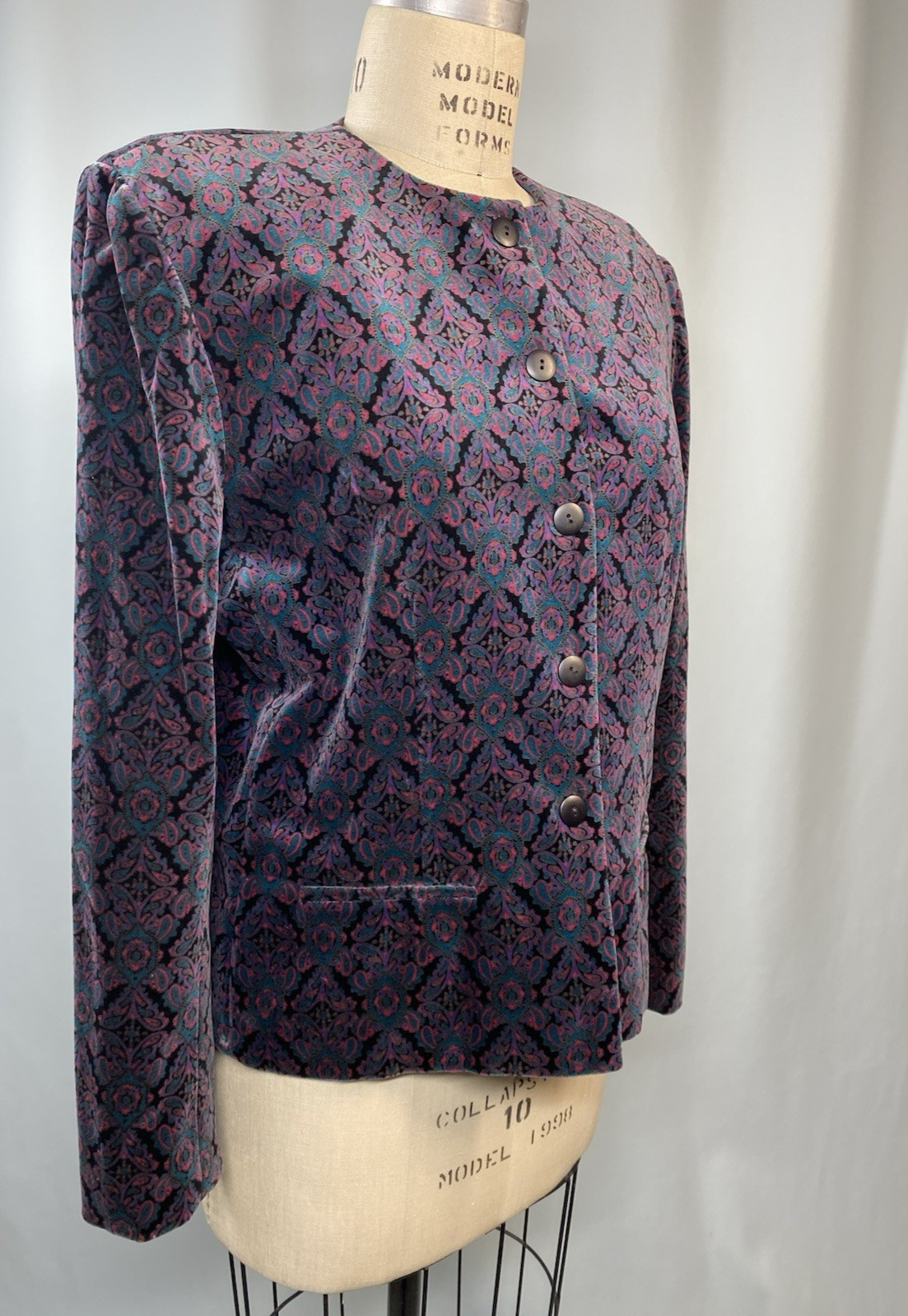 Vintage Velvet Jacket SIZE 12 LARGE L purple black high neck TALBOTS 90s Y2K