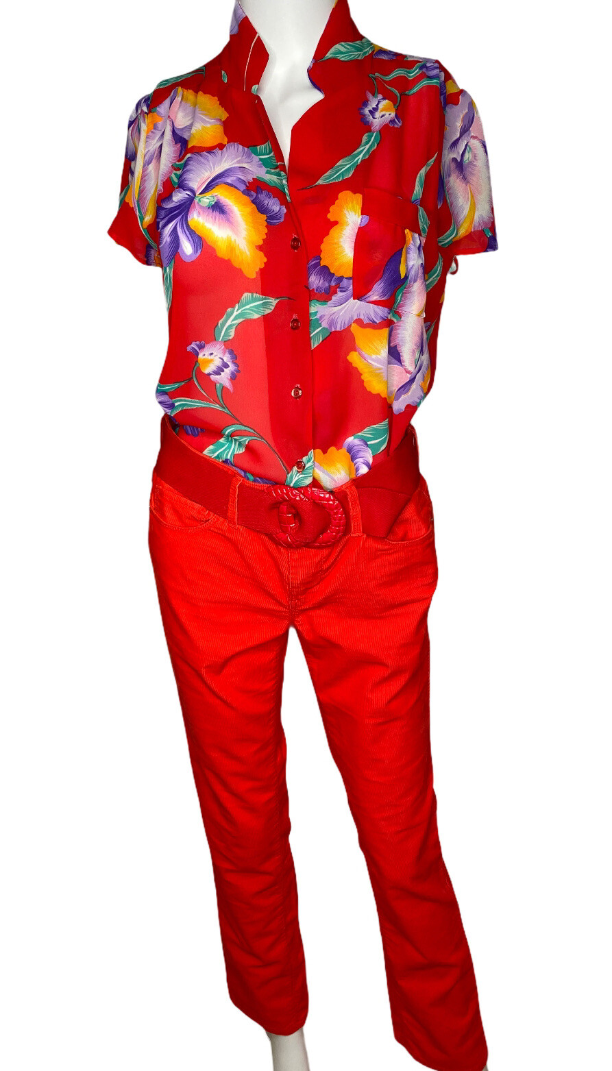 Vintage Colorful See Through women’s size Medium hawaiian Summer Floral Print