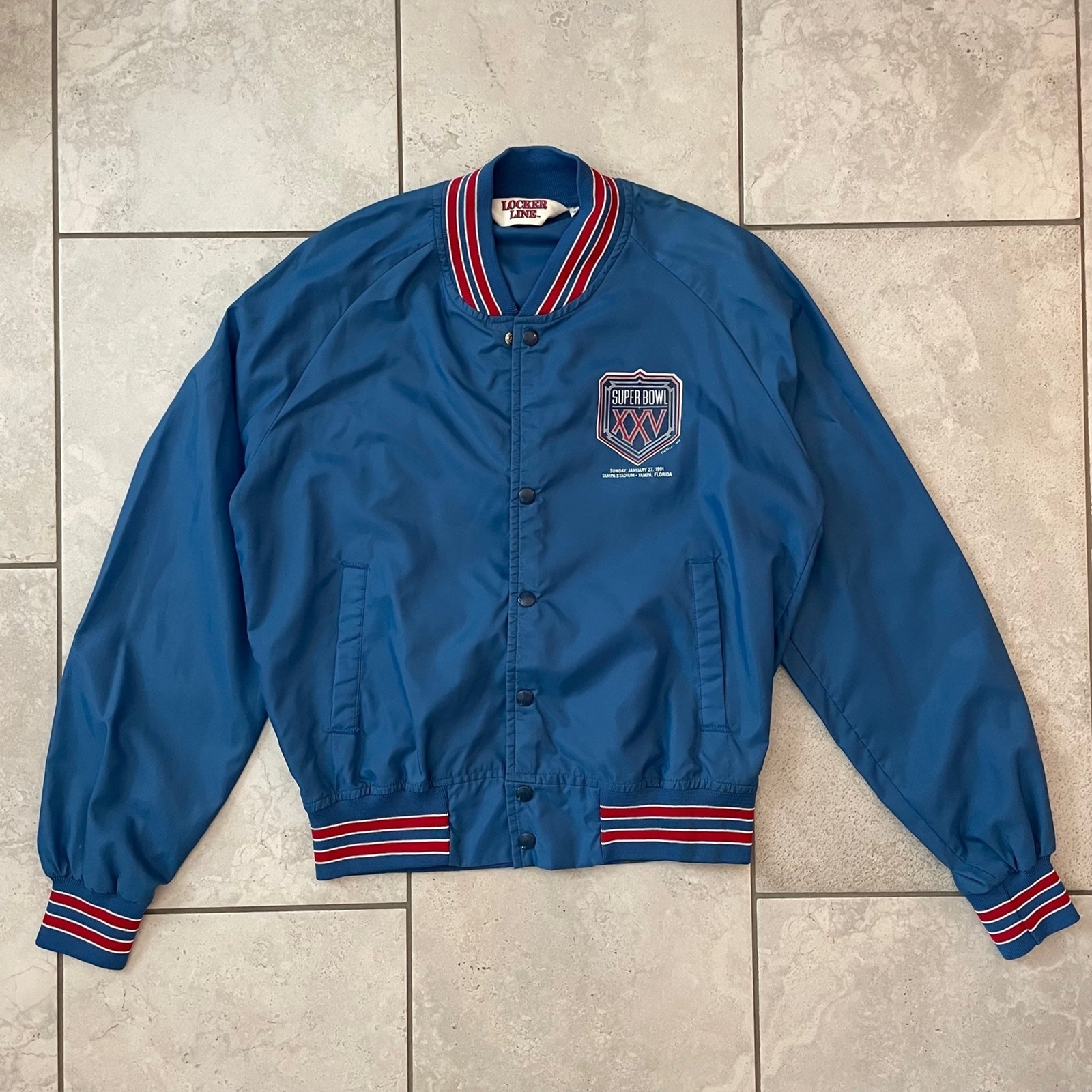 Vintage 1991 Tampa Florida Super Bowl Letterman Jacket Blue Size M Unisex