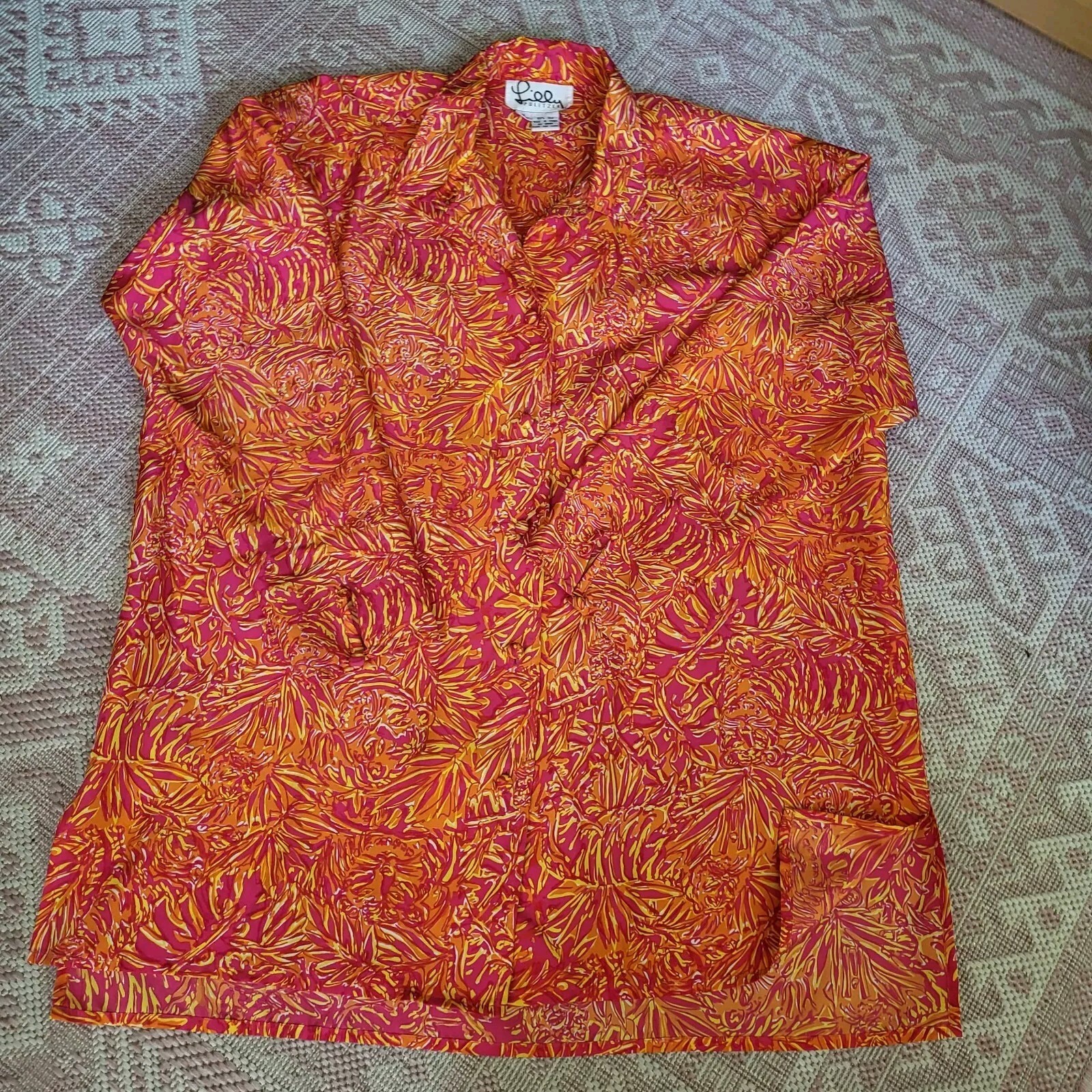 Vintage Lilly Pulitzer Silk 2 Peice Blouse and Pants Set White Label Size M/L