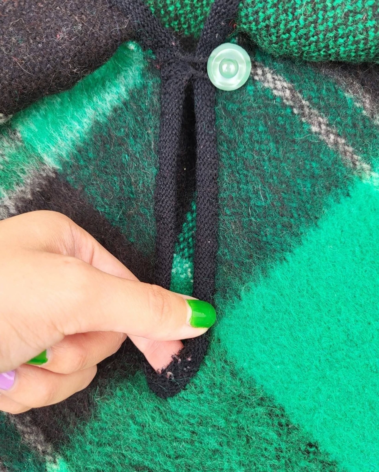 1960s Black And Green Plaid Poncho/Cape As Is