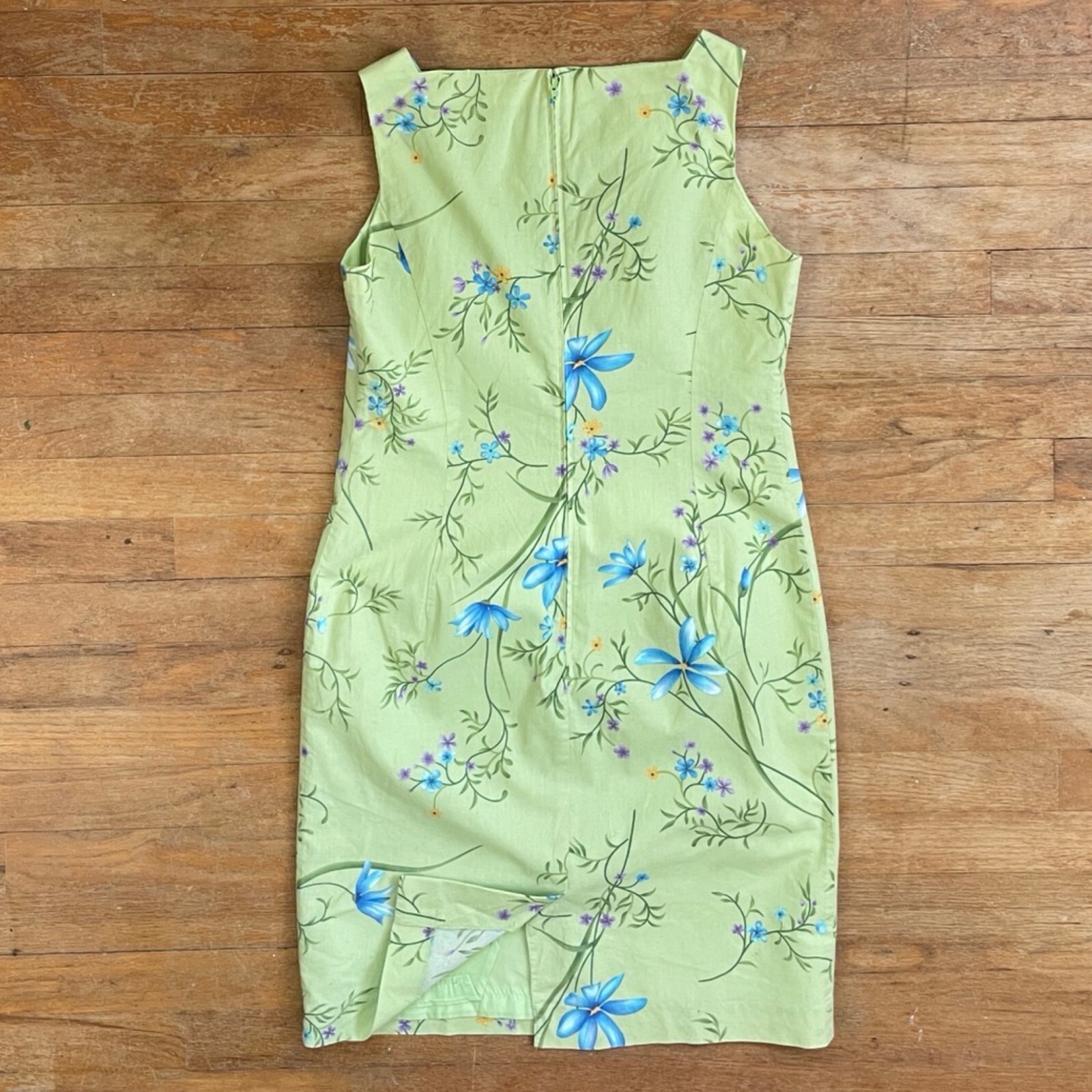 Vintage Floral Cotton Dress Size Small 1990s Green Flower Pattern Sheath