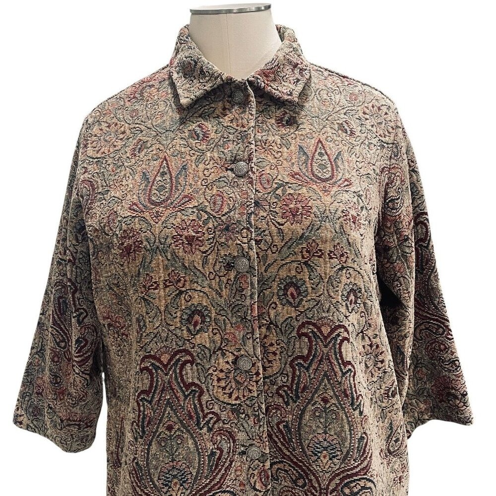 Boho Tapestry Jacket Paisley Button Front Womens Retro Cottagecore Artsy