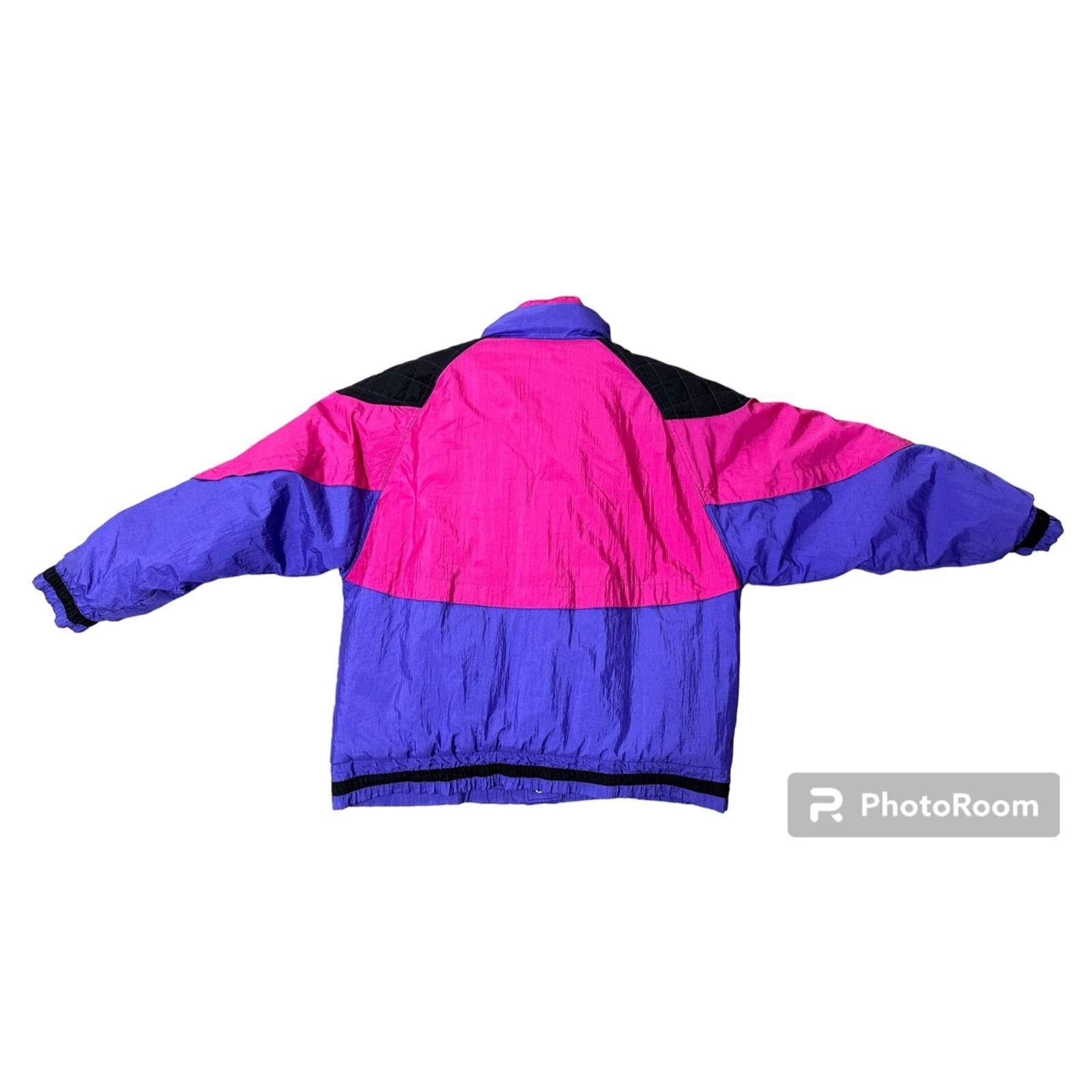 Vintage Puffer Coat Ski Jacket Puffy Color Block Pink Purple Black Large 1990s