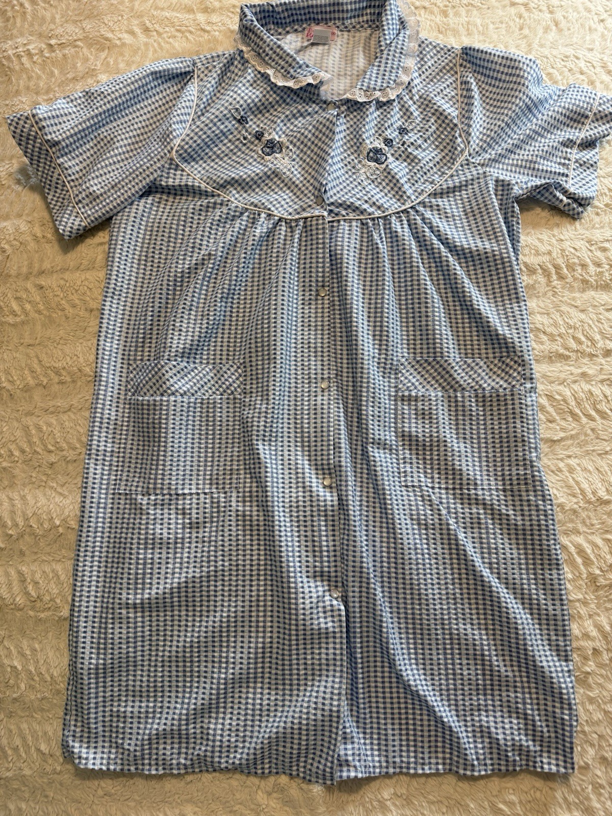 Vintage Toti Fashion Gingham Duster Housecoat Robe Dress Blue White