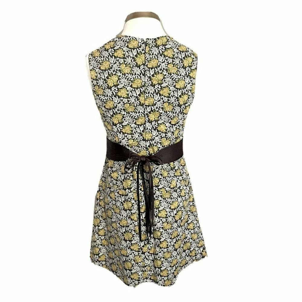 Vintage 60s Sleeveless Cotton Poplin Floral Embroidered Look Dress – Small